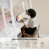 HAUOMS Bunk Bed for Small Space, Twin Over Twin Bunk Beds with Desk, Power Outlets, RGB LED Lights, Storage, Metal Beds with Safety Guardrail & Ladders, No Box Spring Needed (White, No Drawer) HAUOMS