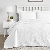 Hansleep White Quilt Queen Size - Damask Ultrasonic Summer Bedspread Queen, Soft Lightweight Coverlet Bedding Set, 3 Pieces (1 Quilt, 2 Pillow Shams) Hansleep