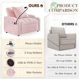 SLEERWAY 3-in-1 Convertible Futon Sofa Bed Chair, Multi-Functional Sleeper Chair Bed with Pull Out Couch and Adjustable Backrest, Modern Velvet Chaise Lounge Armchair for Living Room Bedroom, Pink SLEERWAY