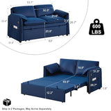 Hatppto 63" Velvet Pull Out Sofa Bed, 3-in-1 Convertible Futon Loveseat Queen Sleeper Sofa Couch Bed with Adjustable Backrest, USB Ports & Side Pockets, Modern Sofas for Living Room, Apartment, Blue Hatppto