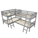 L-Shaped Bunk Bed Twin Over Twin, Quad Bunk Bed with Angle Ladder and Security Guardrail, Twin Size Bunk Beds Compatible with 4, Wooden Corner Bunk Beds Compatible with, Teens, Adults, No Box Spring WoodArtSupply