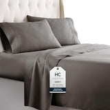 HC COLLECTION Bed Sheets Set King with 2 Pillowcases, Hotel Luxury Platinum 1800 Series Brushed Microfiber Sheet w/Deep Pocket, Ultra Soft Lightweight 4 Pcs Linen Bedding for Hot Sleepers, Gray HC COLLECTION