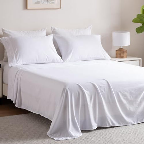 3 Piece Washed Ultra Soft Twin Bed Sheet Set,16inches Deep Pocket White Fitted Sheet Twin Size & Flat Sheet & Pillowcase, Prewashed Brushed Microfiber - Breathable, Fade Resistant,Easy Care Ranunculus
