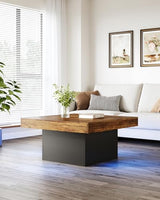 LITTLE TREE Square Coffee Table with LED Lights, 35-inch Living Room Tables, Modern Coffee Tables for Living Room, Brown and Black Wooden Center Table Cocktail Table for Home LITTLE TREE