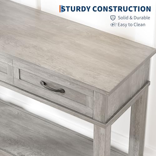 GarveeHome Entryway Table, Console Table with 3 Storage Drawers, 3 Tier Farmhouse Wooden Sofa Table, Hallway Tables for Entryway, Living Room-Grey GarveeHome