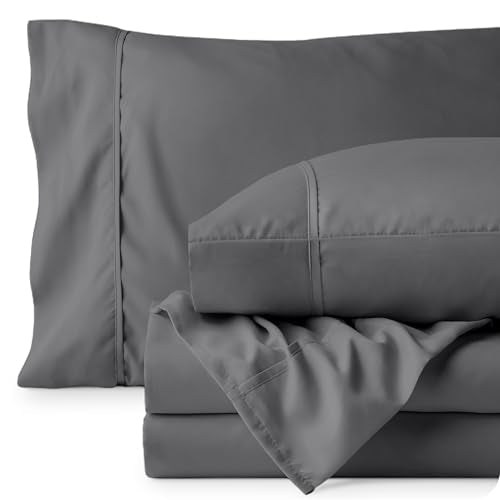 Bare Home Queen Sheet Set - 1800 Ultra-Soft Microfiber Queen Bed Sheets - Double Brushed - Deep Pockets - Easy Fit - 4 Piece Set - Bedding Sheets & Pillowcases (Queen, Grey) Bare Home