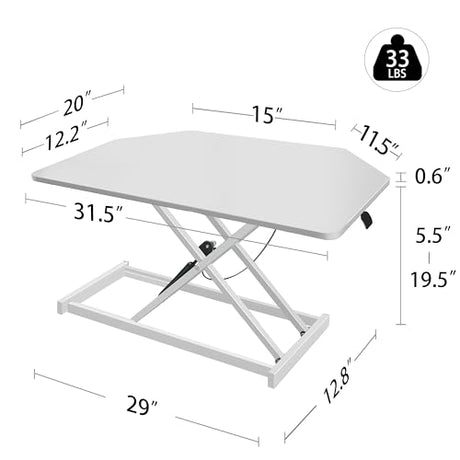 Aconcept 32 inch White Corner Height Adjustable Standing Desk Converter, One-Click Sit to Stand up Desk Riser, Pre-Assembled Dual Monitor and Laptop Workstation Aconcept