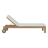 Modway Upland Teak Wood Outdoor Patio Chaise Lounge Chair with Cushions in Natural White Modway