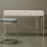 Eden Home 2-Drawer Faux Leather Console Table, Cream and Champagne Finish, 31" H x 48" W x 17" D, Clear Acrylic Handles, Iron Base, Transitional Style for Living Room or Entryway Storage Eden Home