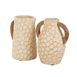 Deco 79 Paper Mache Decorative Vase Honeycomb Inspired Jug Centerpiece Vases with Brown Wooden Handles, Set of 2 Flower Vases for Home Decoration 6" W,9" H, Beige Deco 79