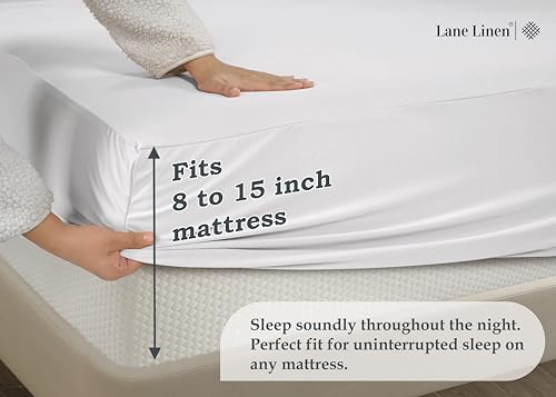 Twin Fitted Sheet Only - Classic Jersey Knit, 4 Way Elastic Stretch - 15" Deep Pocket Fitted Bottom Sheet Only - Ultra Soft, Easy Care & Stays Secure All Night - Hotel Inspired Home Sleep - White LANE LINEN