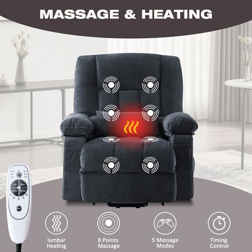 BOSMILLER Power Lift Recliner Chair with Massage and Heat for Elderly,Electric Lift Chair with USB Charging Runction and Side Pockets, Suitable for Living Rooms and bedrooms,Blue