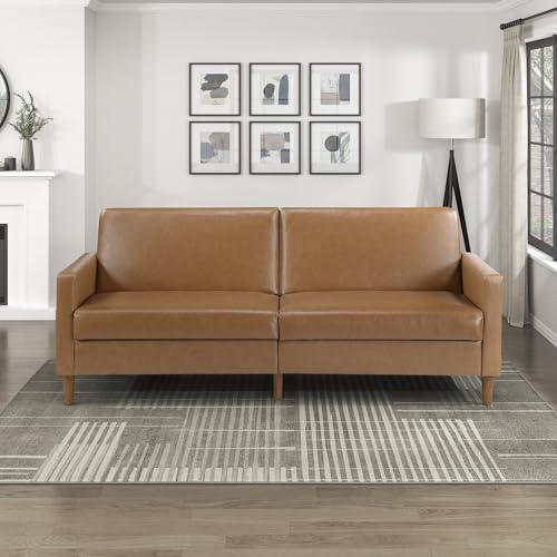 Lexicon 79"W Convertible Futon Sofa Bed, Loveseat, Faux Leather Upholstered Couch Sleeper, Adjustable Backrests, Padded Pocket Coil, Solid Wood Legs for Living Room, Bedroom, Apartment, Office, Camel Lexicon