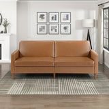 Lexicon 79"W Convertible Futon Sofa Bed, Loveseat, Faux Leather Upholstered Couch Sleeper, Adjustable Backrests, Padded Pocket Coil, Solid Wood Legs for Living Room, Bedroom, Apartment, Office, Camel Lexicon