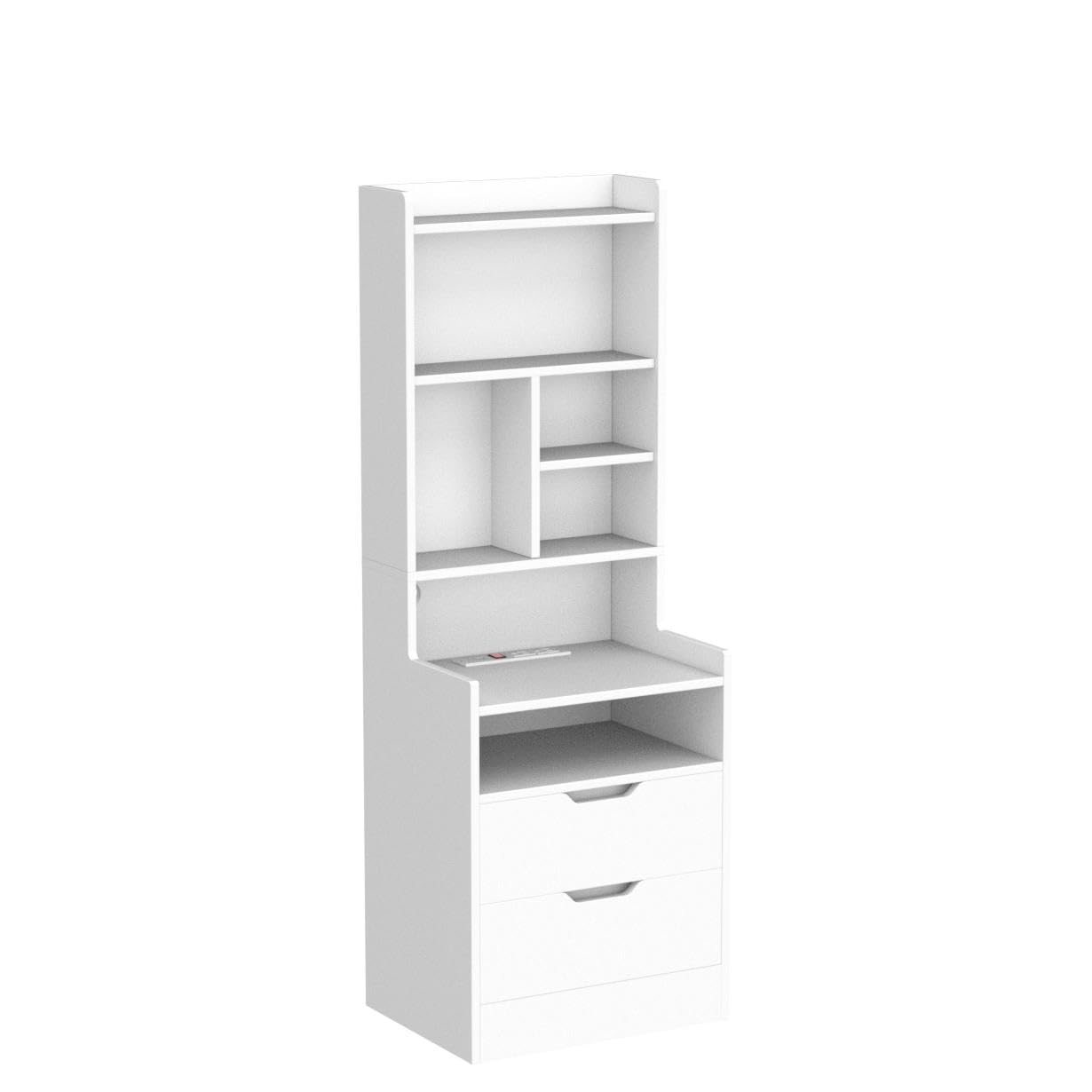 BTHFST Modern LED Tall Nightstand with Charging Station and Bookshelf in White - WoodArtSupply