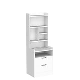 BTHFST Modern LED Tall Nightstand with Charging Station and Bookshelf in White BTHFST