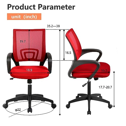 Home Office Chair Ergonomic Desk Chair Mesh Computer Chair with Lumbar Support Armrest Executive Rolling Swivel Adjustable Mid Back Task Chair for Women Adults, Red FDW