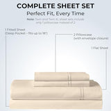 Mayil Manor 100% Natural Cotton Bed Sheets | 500 TC Single-Ply Sateen Weave Cal King Sheet Set | Soft & Hypoallergenic Solid 4-Piece Bedding with Deep Pocket Fitted, Flat, Pillowcase | Cream Beige Mayil Manor