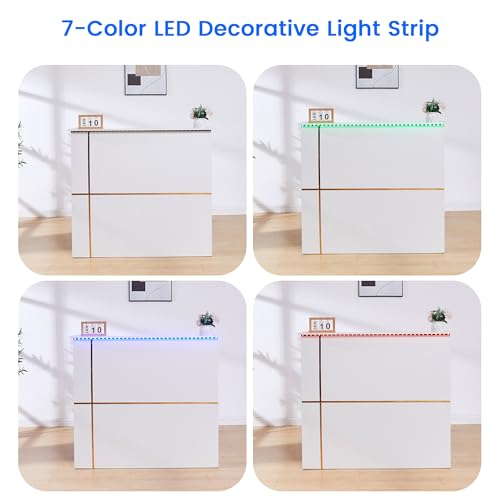 50" Reception Desk – Modern Front Desk with Lockable Drawer, Keyboard Tray, Storage Cabinet, Built-in Power Outlet, LED Lights & DIY Stripe – Ideal for Lobbies, Salons & Retail LayBurst