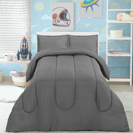 Utopia Bedding Grey Kids Comforter Set with 2 Pillow Shams, 3 Piece Soft Microfiber Twin Bed Comforter with Pillow Shams, Printed Kids Bedding for Boys and Girls, Lightweight, Breathable,Easy Care Utopia Bedding