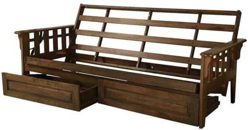 Jerry Sales FutonX Rustic Walnut Frame and Mattress Set with Choice to add Drawers, 8 Inch Innerspring Futon Sofa Bed Full Size Wood (Kodiak Bear Matt, Frame and Drawers) Jerry Sales