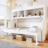 Fiorune Twin Size Horizontal Murphy Bed, Foldable Murphy Bed Cabinet with Desk and Storage Shelves, Space-Saving Hidden Wall Bed Frame for Small Spaces, Living Room, White Fiorune