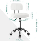 BFTOU White Square Swivel Stool with Wheel for Work SPA Shop Massage Height-Adjustable and Cost-Effective Rolling Stool Chair with Back BFTOU