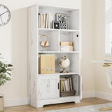 Modern White Bookcase with LED Lights and Storage Cabinet by GAOMON GAOMON