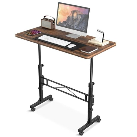 Small Standing Desk Adjustable Height, Mobile Stand Up Desk with Wheels, 32 Inch Portable Rolling Desk Small Computer Desk, Portable Laptop Desk Standing Table Rustic Amztabler