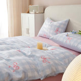 Bildenly Blue Plaid Queen Comforter Set - Pink Bow Comforter Set Queen Size, Gingham Quilt Bedding Set 3 Pieces, Soft & Lightweight Comforter(90‘’ x 90‘’) for Girl & 2 Pillowcases(30‘’x20‘’) Bildenly