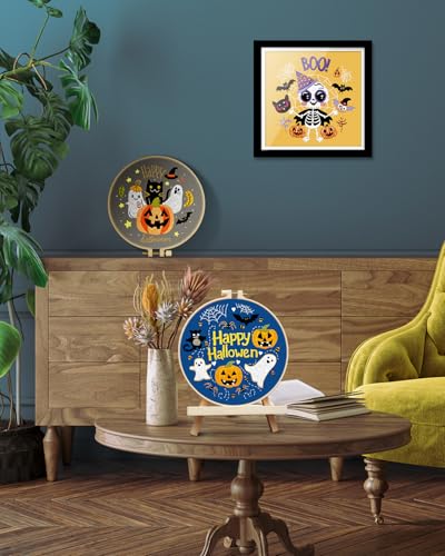 TINDTOP Halloween Embroidery Kit for Adult, 3 Pack Embroidery DIY Starter Kit, with Stamped Patterns, Hoop, Tools, Colorful Threads with Needles, Instructions TINDTOP