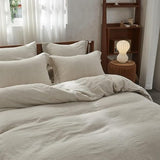 Simple&Opulence 100% Linen Duvet Cover Set with Embroidery Border Washed - 3 Pieces (1 Duvet Cover with 2 Pillow Shams) with Button Closure Soft Breathable Farmhouse - Linen, Full Size Simple&Opulence