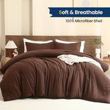 Paxrac Earthy Brown Comforter Queen Size, Neutral 3 Pieces Comforter Set, Lightweight Solid Bedding Set, All Seasons Soft Fluffy Queen Comforter Set (90x90In Comforter & 2 Pillowcases) Paxrac