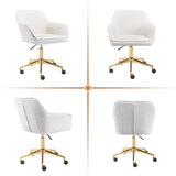 Zesthouse Modern Desk Chair with Wheels, White Swivel Vanity Chair for Girls Women, Upholstered Home Office Chair Boucle Armchair for Bedroom, Height Adjustable Computer Task Chair, Gold Base Zesthouse