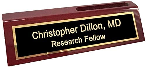 Dayspring Pens | Engraved Woodmark Rosewood Desk Wedge with Custom Name Plate and Business Card Holder. Personalized Office Gift for Business - WoodArtSupply