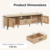 Tangkula Boho TV Stand for 65 Inch TVs, Mid Century Modern Media Entertainment Center with Drawer, 2 Cabinets with Rattan Doors, Metal Legs, Cable Hole, TV Console Table for Living Room (Oak) Tangkula