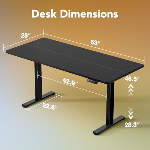 HUANUO 63 x 28 inch Electric Standing Desk Adjustable Height, 4 Memory Height Settings, Sit Stand Up Desk for Home Office & Computer Workstation, Black HUANUO
