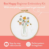 Clever Poppy Bee Happy Beginner Embroidery Kit – Easy Embroidery Kit for Beginners with Hoop, Thread & Patterns – Hand Embroidery Kit for Adults and Teens – Complete Embroidery Starter Kit