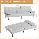 JUMMICO Faux Leather Futon Sofa Bed Futon Couch with Removable Armrests Adjustable Sleeper Sofa Bed with 2 Cup Holders for Living Room (PU Leather, White) JUMMICO