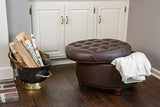 Homepop Home Decor | Button Tufted Faux Leather Round Storage Ottoman | Ottoman with Storage for Living Room & Bedroom (Distressed Brown) HomePop