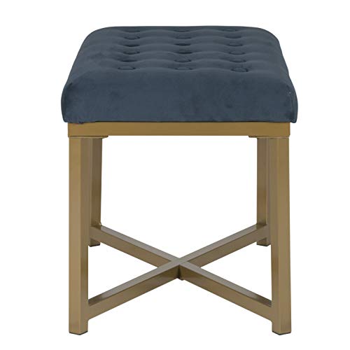 Homepop Home Decor | Upholstered Tufted Velvet Ottoman Bench | Ottoman Bench for Living Room & Bedroom, Blue, 24 x 16 x 17-1/2 inches high HomePop