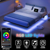 HAVONIZD Full Size Floating Bed Frame with LED Lights and Charging Station - 10 inch Platform Bed Frame No Box Spring Needed, Easy Assembly HAVONIZD