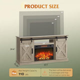 WLIVE Farmhouse Electric Fireplace TV Stand for TVs up to 65", Entertainment Center with Sliding X-Shaped Barn Door & Storage Cabinet, Media TV Console with 23" Fireplace for All Seasons, Grey Oak WLIVE