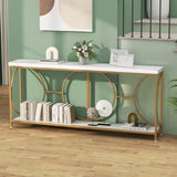 Giantex 71" Console Table, 2-Tier Extra-Long Gold Entryway Table w/Storage Shelf, Faux Marble Top, Narrow Sofa Table with Geometric Frame, Behind Couch Entry Table for Living Room, Hallway, Foyer Giantex