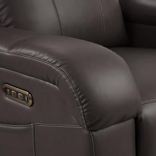 SITJOY Pet Friendly Leather Power Recliner Chair, Zero Wall Hugger RV Recliners with Power Headrest, Charging Ports, Side Pockets, Down-Filled, Scratch Resistant Waterproof Faux Leather in Dark Brown