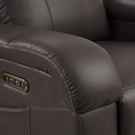 SITJOY Pet Friendly Leather Power Recliner Chair, Zero Wall Hugger RV Recliners with Power Headrest, Charging Ports, Side Pockets, Down-Filled, Scratch Resistant Waterproof Faux Leather in Dark Brown SITJOY