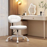 Misolant Vanity Chair with Back, Small Armless Cute office Chair with wheels and Lumbar support, Comfy PU Leather Desk Computer Chairs with Adjustable Height, 360°Swivel for Home Bedroom Office, White Misolant