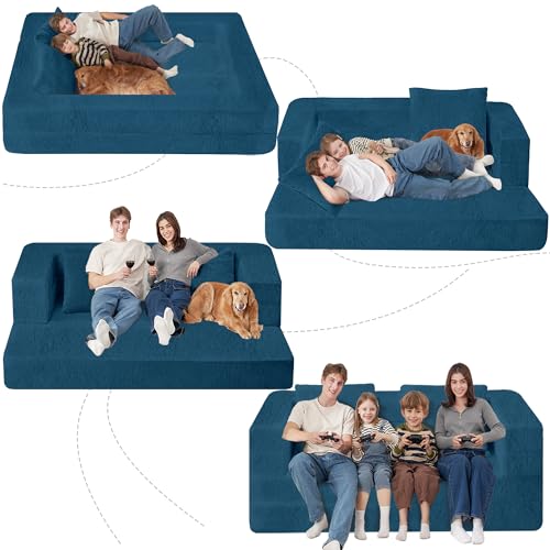 Cansunna Futon Sofa Bed with Pillow, 3-in-1 Sleeper Sofa Bed with Removable Cover, Convertible Floor Sofa Bed, No Assembly Boneless Couch for Living Room, Bedroom Cansunna