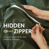 White Classic Dark Green Duvet Cover Queen Size, Microfiber Duvet Cover with Zipper, Duvet Cover Set with 2 Pillow Shams, Luxury Soft Comforter Cover Queen Size, 90 x 90 | Comforter Not Included White Classic