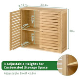HYNAWIN Bamboo 2 Tier Bathroom Wall Cabinet with Adjustable Shelf, Double Door Cabinet for Bathroom, Living Room (20.28'' Height) HYNAWIN